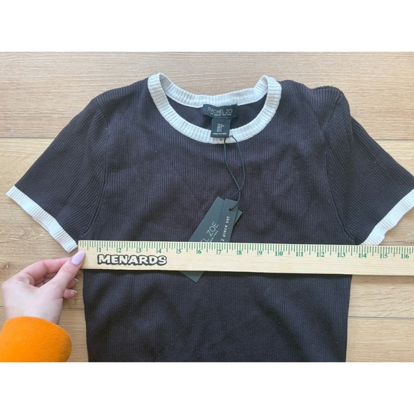 Rachel Zoe Womens 2 Piece Rib Knit Set Black White Top Midi Skirt size Small - Picture 4 of 6